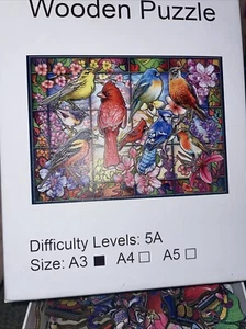 Rompecabezas Madera Nivel 5A Talla A3 Nuevo Precintado 200 Piezas Pájaros Estilo Vidrieras - Imagen 1 de 2