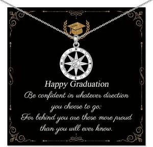 Graduation Gifts for Her 2024 Silver Compass Necklace for Women College Graduate - Picture 1 of 6