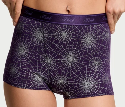 Victoria's Secret PINK Logo Cotton HIGH WAIST BOYSHORT Panty Foil Spider Web NEW - Image 1 of 3