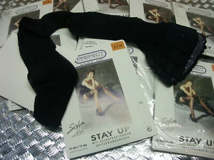 Zarte halterlose Satin-Strümpfe, Spitzenrand, 15den, black, S-M Spitzenabschluß - Bild 1 von 6