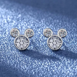 925 Silber Rund Ohrstecker Ohrringe Strass Glitzer Mode Schmuck Micky Maus - Bild 1 von 1