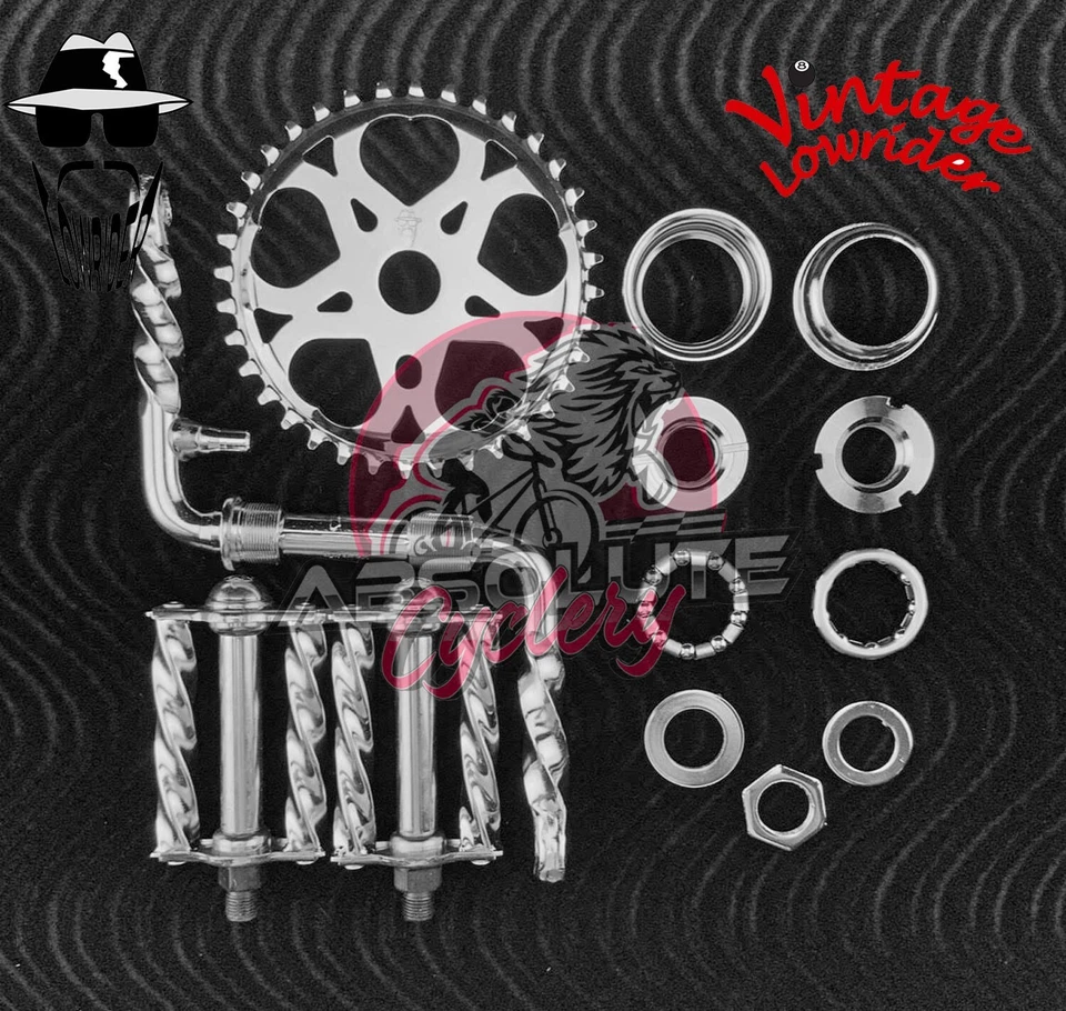 PAQUETE DE MANIVELA TRENZADA CROMADA LOWRIDER VINTAGE PARA BICICLETAS CRUISER/LOWRIDER DE 20". Foto 1 de 1