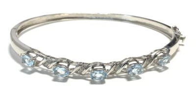 Браслет браслет из стерлингового серебра 925 пробы с бриллиантами и голубым топазом 7,5 дюйма IF12 - Изображение 1 из 4