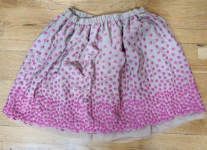 Lands End Girls Size Large 14 Tan Taffeta Skirt w/ pink embroidery Lined - Picture 1 of 3