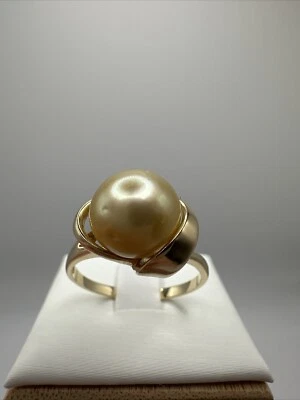 Шикарное кольцо из чистого желтого золота 14 карат с золотым жемчугом 10 мм размер 10 - Изображение 1 из 4