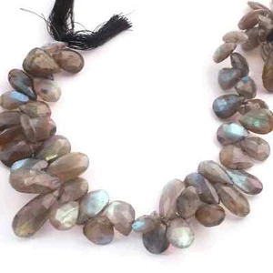 1 Strand Labradorite Faceted Briolettes - Pear Shape Briolettes 11mmx9mm-19mm - Picture 1 of 4