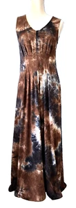 NINA LEONARD NEW Multicolor Tie Dye Maxi Dress Stretch Sleeveless Pleats Size S - Picture 1 of 12