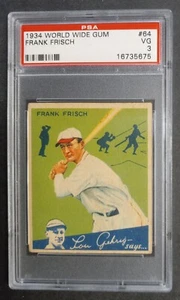 1934 World Wide Gum - #64 Frank Frisch - HOF - POP 4 - PSA 3 VG - Picture 1 of 2