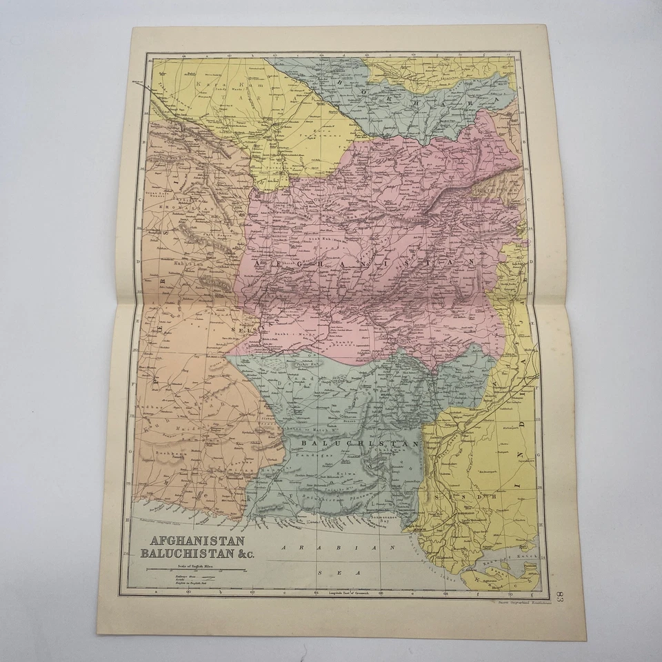 Antique 1883 Afghanistan Baluchistan Map Bacons Geographical Establishment - Image 1 of 4