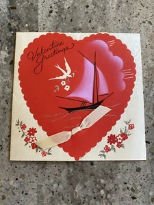 Gibson Cinti Vintage Valentinstag Karte Herz und Segelboot unbenutzt - Bild 1 von 7