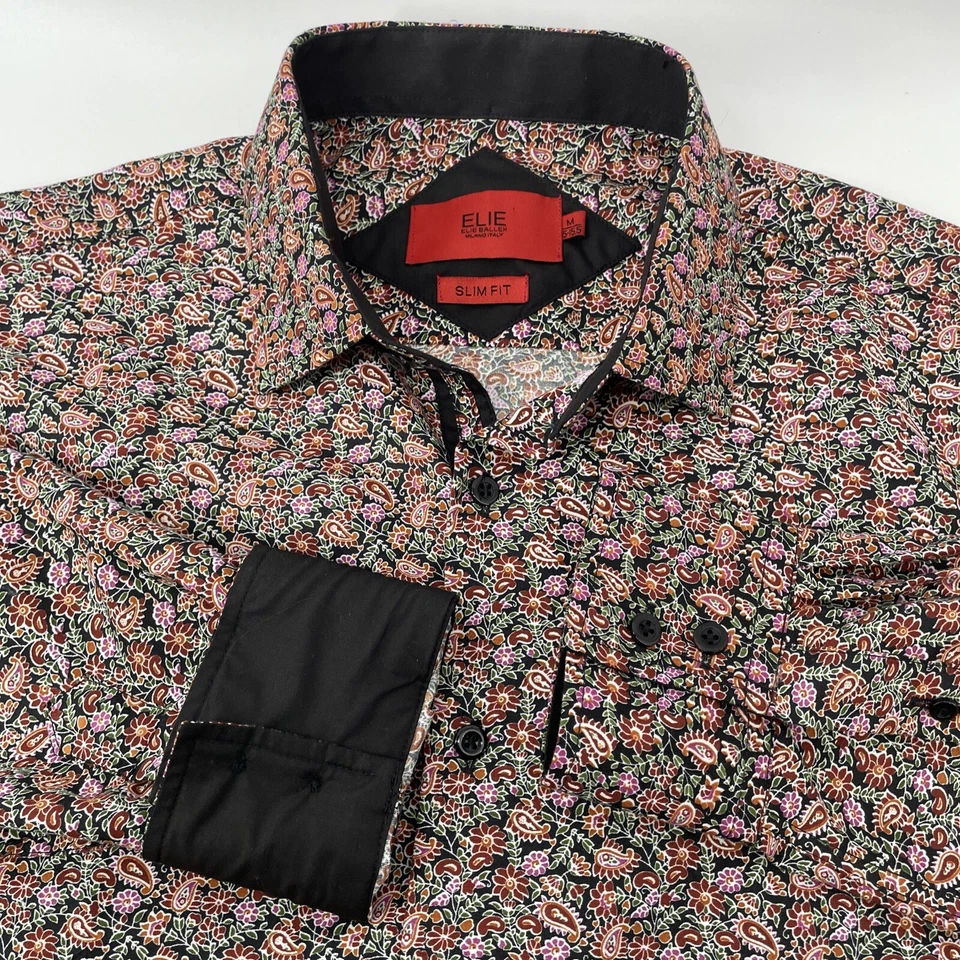 Elie Balleh Button Up Shirt Men’s Medium Slim Fit Floral Groovy Party Paisley - Image 1 of 4