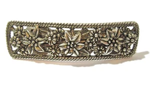 Vintage Hair Clip Silver Tone w Raised Flowers Small Metal - Picture 1 of 6