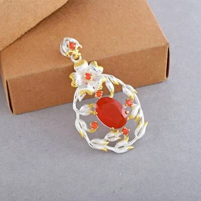 Ciondolo corniola pietra preziosa argento 925 tondo naturale capodanno mamma ... - Immagine 1 di 4