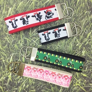 Cow Print Keychain Cows Key Fobs Tractor Key Chain Pig Wristlet Gift for Farmer - Picture 1 of 5
