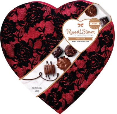 Russell Stover 17 Piece Assorted Milk & Dark Chocolate w Secret Lace Heart 10 oz - Image 1 of 3