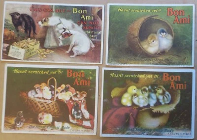 4 1902-8 Bon Ami Trade Cards Scouring Soap,Cleaner,Ben Austrian Chicks,Dogs,Cats - Image 1 of 4