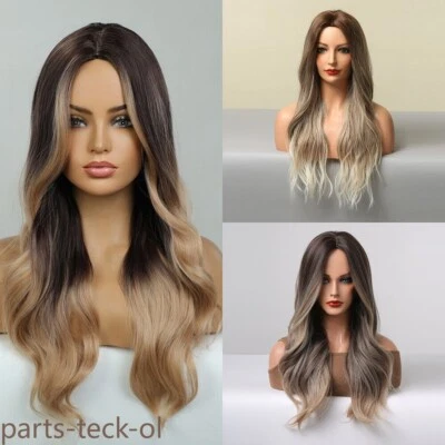 Pelucas sintéticas Fanshion largas onduladas ombre marrón rubio claro para mujer peluca de cabello EE. UU. Foto 1 de 4