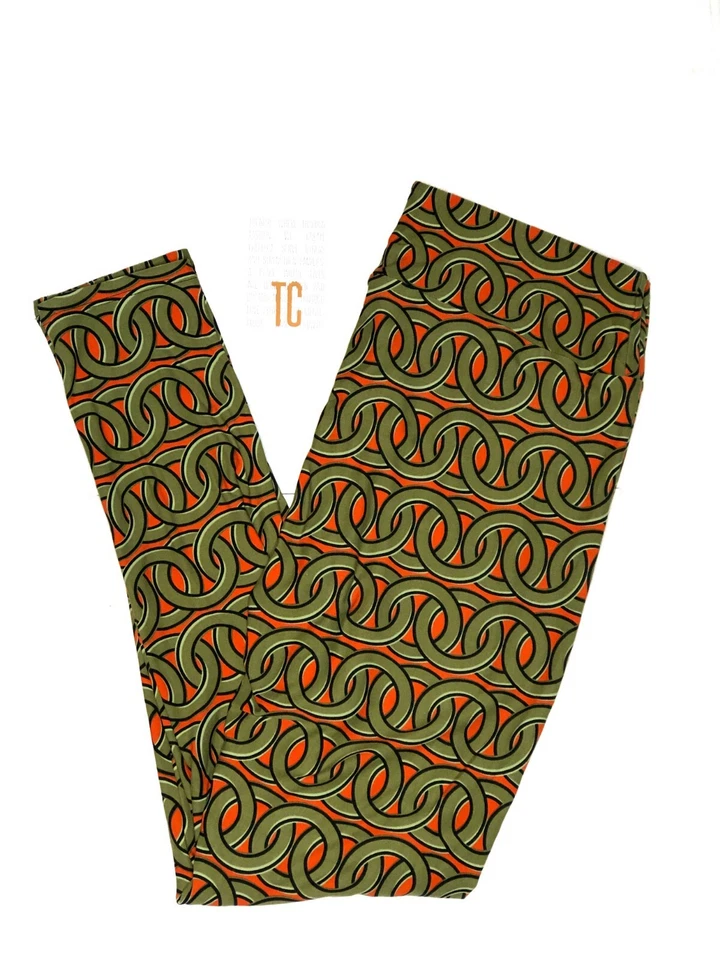 New LuLaRoe Leggings Tall and Curvy TC Orange Gold Chain Print Unicorn NWT B0130 - Image 1 of 1
