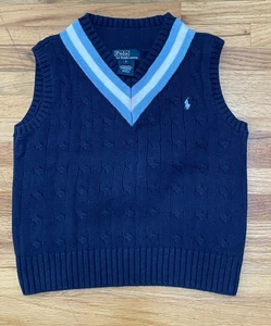 Polo Ralph Lauren Boys 5 Blue Sweater Cotton Vest Knit Uniform Classic Academia - Picture 1 of 8