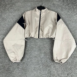 Reebok Cardi B Jacket Womens Medium Cropped Beige Windbreaker Track Suit* - Picture 1 of 19