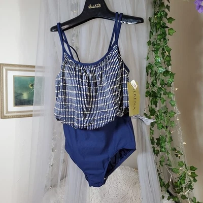 Винтажный цельный купальник Sirena в горошек верхний узор новый с Ярлыками размер 16 пуховый верхний  - Изображение 1 из 4