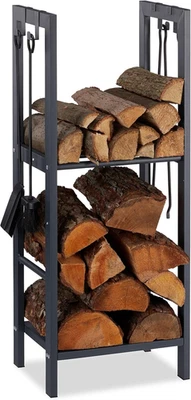 Scaffale Porta-Legna Con 2 Ripiani, 100 X 40 X 30 Cm, 4 Ganci per Gli Accessori  - Immagine 1 di 4