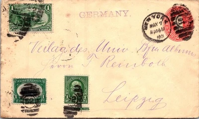 UNITED STATES 1901 UPRATED STATIONERY COVER ADDR GERMANY & POSTMARK NEW YORK - Image 1 of 2