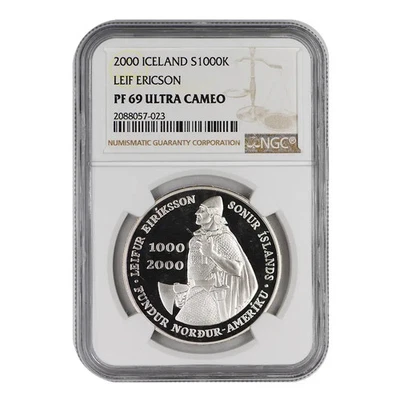 2000 Iceland Silver 1000k Leif Ericson NGC PF 69 Ultra Cameo - Image 1 of 2
