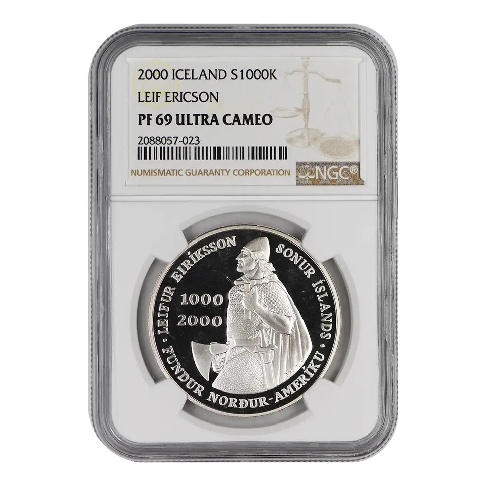 2000 Iceland Silver 1000k Leif Ericson NGC PF 69 Ultra Cameo - Image 1 of 2