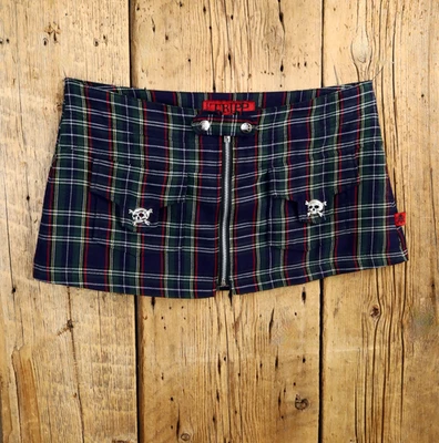 Tripp NYC Dang Goodman Red & Green Plaid Skirt w Skulls Size Medium - Image 1 of 3