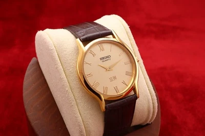 RARO Reloj Pulsera Seiko Vintage Delgado DORADO Cuarzo Caballeros Foto 1 de 4