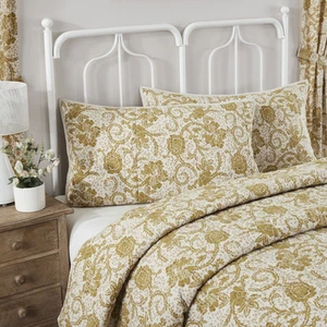 King Sham Dorset Gold Floral Farmhouse 21x37 Quilted Bedding Decor VHC Brands - Picture 1 of 7