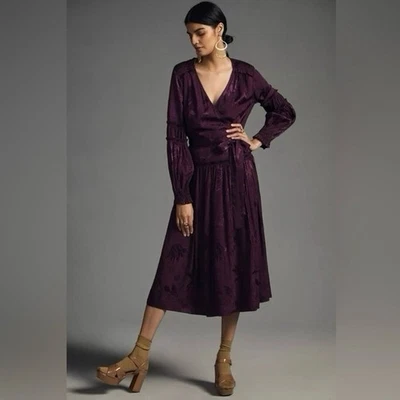 Anthropologie Current Air Long Sleeve Wrap Midi Dress Size M - Image 1 of 4