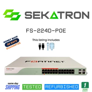 🔀 Fortinet FS-224D-POE FortiSwitch 24-Port Gigabit PoE Managed L2 Switch ⚡ - Picture 1 of 2