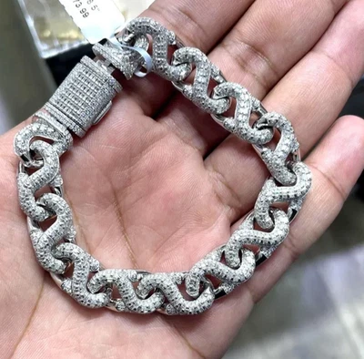 12Ct Round Moissanite 12mm Infinity Cuban Men's Bracelets 14k White Gold Plated - Image 1 of 3