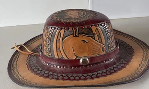 Handmade Leather Tooled Western Rancher Hat Cowboy Size 10 - 18.5 In -Horse - Picture 1 of 6