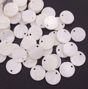 Lots 50 PCS 12mm Round Coin Shell White Mother of Pearl Top Hole Loose Beads - Picture 1 of 3