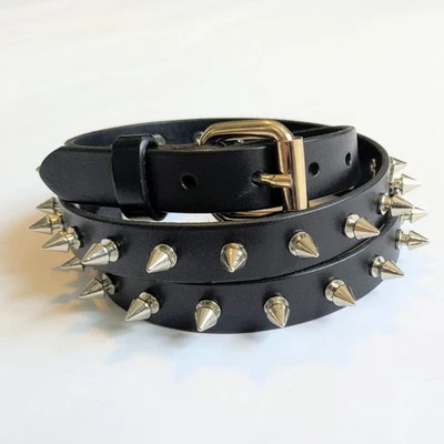 J CREW DIY Spiked Black/Silver Genuine Leather Belt Womens M L Boot Strap/Cuff - Image 1 of 4