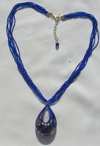 Ross Simmons Murano Glass Pendant 18k Over 925 Cobalt Beaded Necklace Italy - Picture 1 of 5