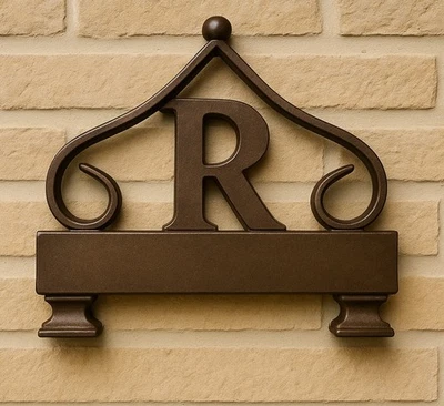 De colección Metal R Monograma Topper Desplazamiento Cerca Puerta Inserto Estilo Bronce Rústico Foto 1 de 4