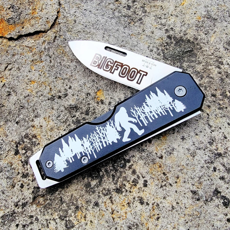BEAR & SON CUTLERY USA KNIVES BIGFOOT BLACK ALUMINUM SASQUATCH KNIFE
