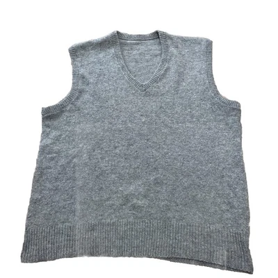 Chaleco Tejido Lana De Colección Hombres XL Gris Cuello en V Preppy Profesional Trapo Moteado 46" Foto 1 de 4