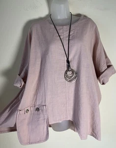 New 100% Linen TUNIC Top Plus Size 20 22 24 Made in Italy Pocket Feature - Picture 1 of 5