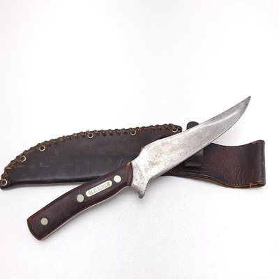 Cuchillo de caza de hoja fija Old Timer Schrade Walden EE. UU. 150T funda de cuero Foto 1 de 4