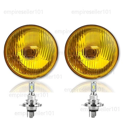 5-3/4 英寸卤素库存琥珀色黄色玻璃 LED 车头灯 H4 60W 灯泡一对 — 第 1/4 张图片