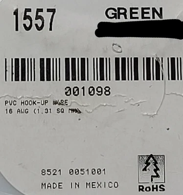Alambre de conexión de PVC de cobre estañado Alpha 1557 #16awg MIL-W-76B 80C/1000V VERDE/100 pies Foto 1 de 3