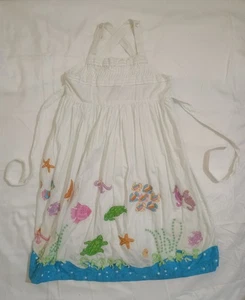 Cotton Kids white beach dress size 7 embroidered ocean life play condition - Picture 1 of 7