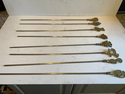 SUPER SET OF EIGHT LONG BRASS TOPPED KABAB SKEWERS - Image 1 of 4