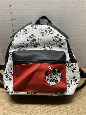 Mini Mochila Disney Mickey y Minnie Mouse Imitación Cuero en Blanco/Negro/Rojo Usada en Excelente Condición Foto 1 de 4