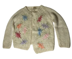 Cardigan maglione lana mohair Blairmoor vintage taglia S/M panna floreale made in Italy - Foto 1 di 12